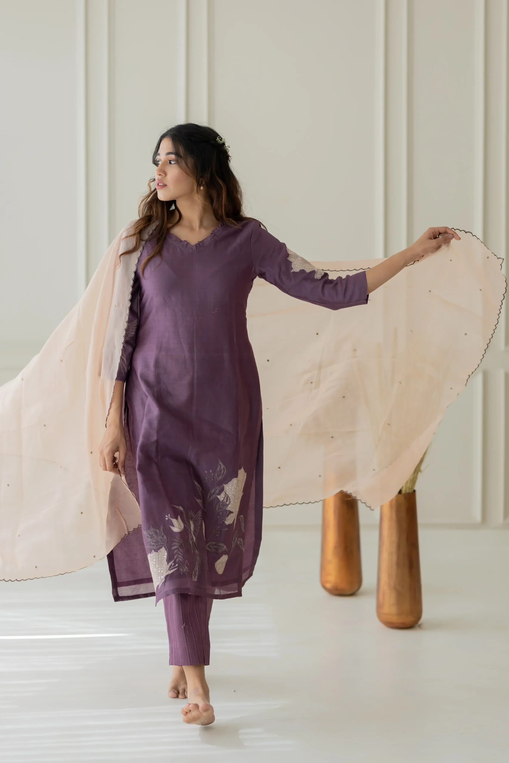 Wine and Dupatta Light Peach