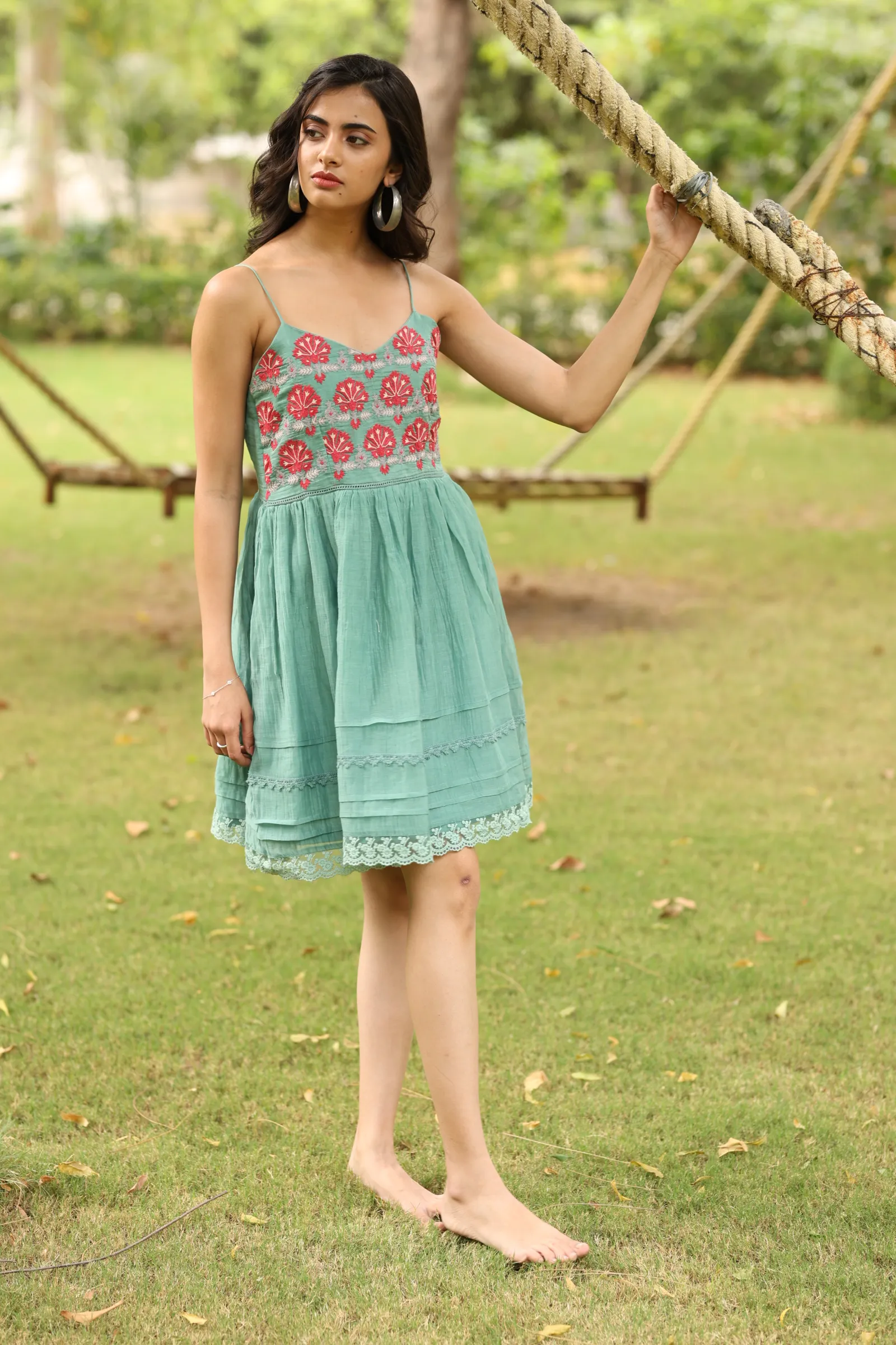 Mya short length in sage green colour