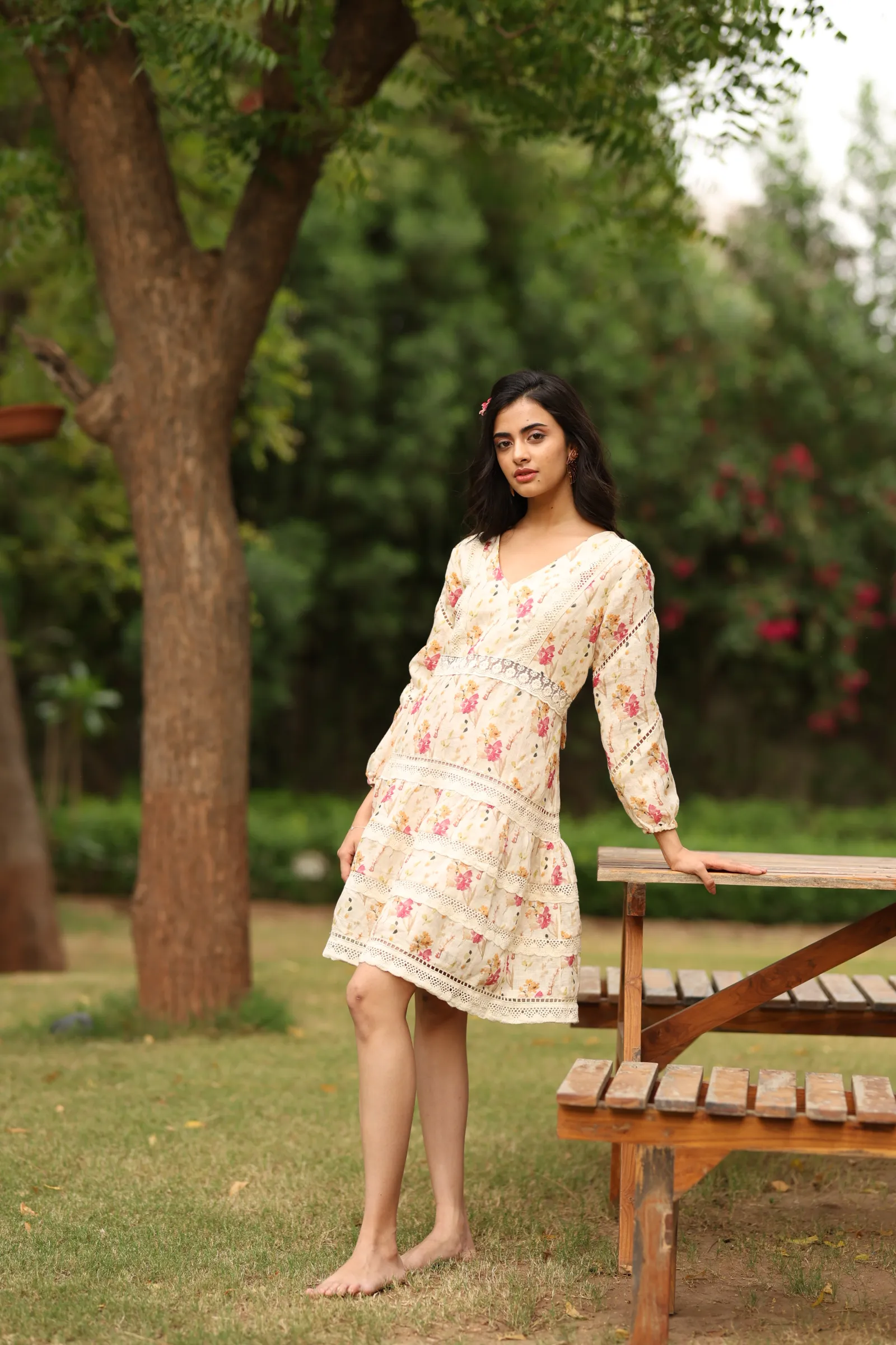 Sophia printed lace dress in linen